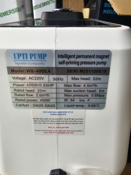 Máy bơm tăng áp biến tần UPTI WB-400EA-220V-0.4KW